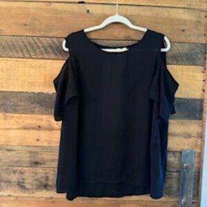 Tacera Black Cold Shoulder Blouse – Flowy Crepe Top, XL, Ruffle Sleeve